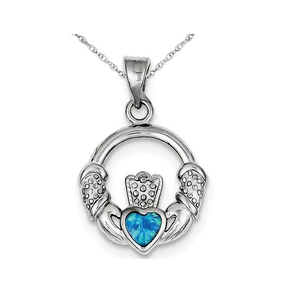Lab Created Blue Opal Heart Pendant Necklace in Sterling Silver with Chain